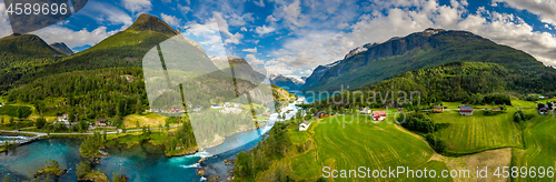 Image of Panorama lovatnet lake Beautiful Nature Norway.