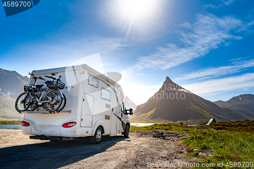 Image of Family vacation travel RV, holiday trip in motorhome