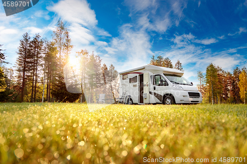 Image of Family vacation travel RV, holiday trip in motorhome