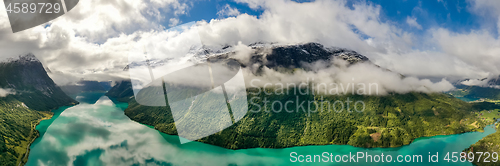 Image of Panorama lovatnet lake Beautiful Nature Norway.