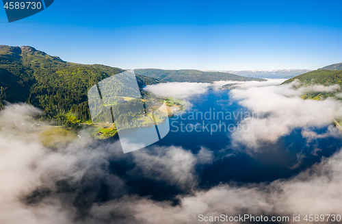 Image of Aerial Beautiful Nature Norway over the clouds.