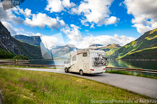 Image of Family vacation travel RV, holiday trip in motorhome