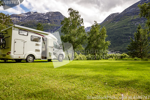 Image of Family vacation travel RV, holiday trip in motorhome