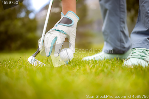 Image of Hand in glove placing golf ball on tee