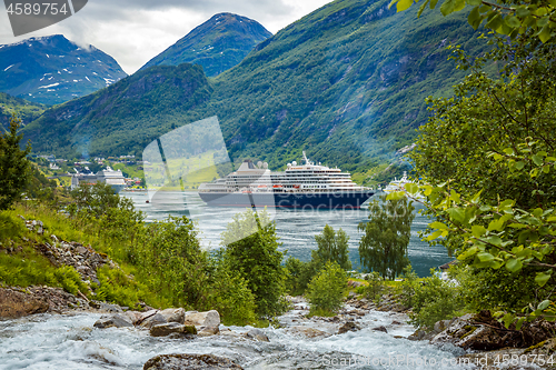 Image of Cruise Liners On Geiranger fjord, Norway