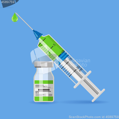 Image of plastic medical syringe and vial icon