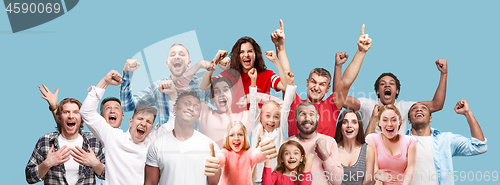 Image of Collage of winning success happy men and women celebrating being a winner.