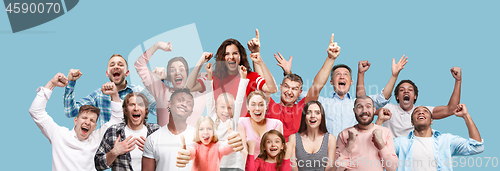 Image of Collage of winning success happy men and women celebrating being a winner.
