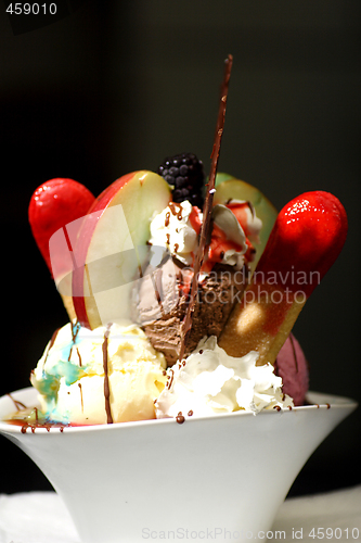 Image of fruit and ice cream sundae dessert