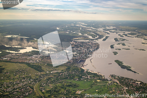 Image of Aerial view from drone of summer rural landscape in a sunny day.