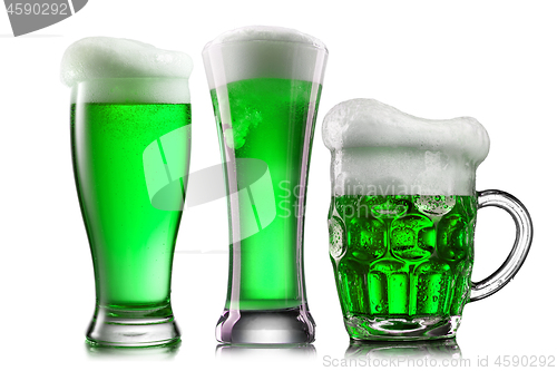 Image of Natural organic green beer in the different glasses.