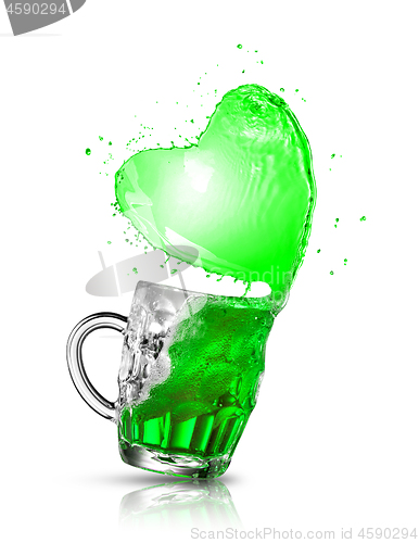 Image of Beer splash in the shape of shamrock leaf.