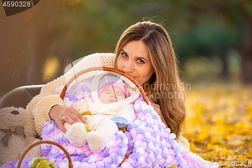 Image of The mother lay down at the baby in the basket, and looked into the frame