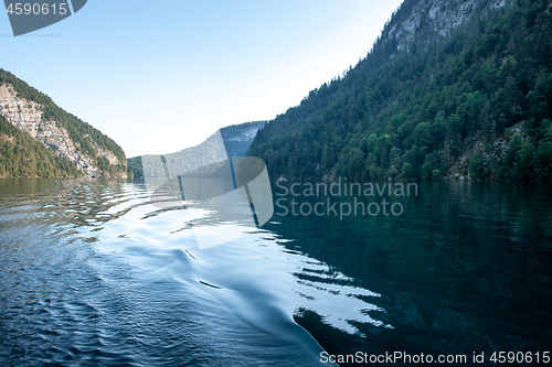 Image of Stunning deep green waters of Konigssee, known as Germany deepest and cleanest lake