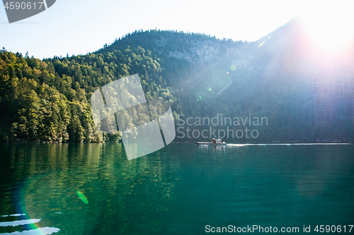 Image of Stunning deep green waters of Konigssee, known as Germany deepest and cleanest lake