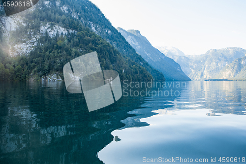 Image of Stunning deep green waters of Konigssee, known as Germany deepest and cleanest lake