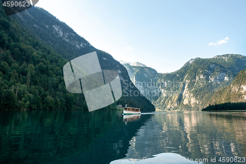 Image of Stunning deep green waters of Konigssee, known as Germany deepest and cleanest lake