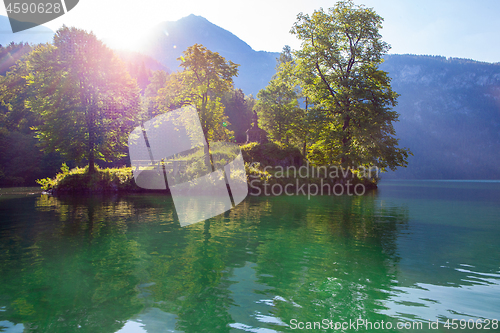 Image of Stunning deep green waters of Konigssee, known as Germany deepest and cleanest lake