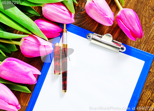 Image of tulips and note