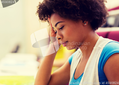 Image of close up of african student girl on lecture