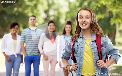 Image of happy smiling teenage student girl with school bag