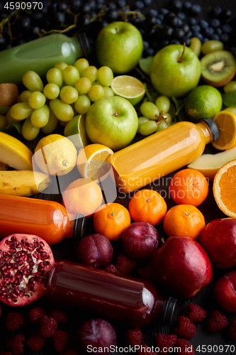 Image of Various healthy fruits and vegetables formed in rainbow composition