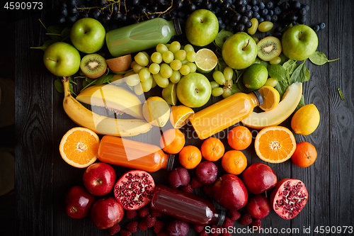 Image of Various healthy fruits and vegetables formed in rainbow composition