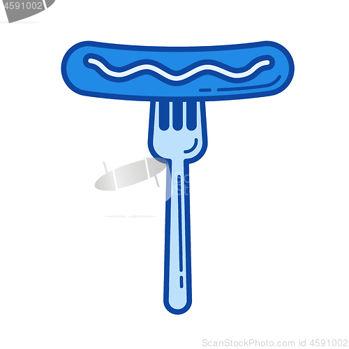 Image of Grilled sausage on fork line icon.