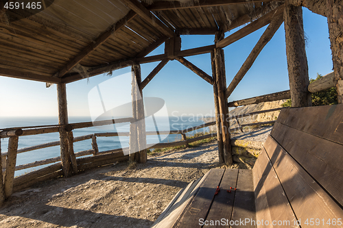 Image of View from the hut to the rocky shore of the sea