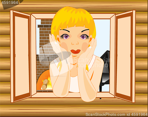 Image of Making look younger girl in open window