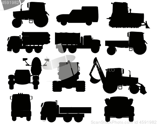 Image of Special transport facilities silhouettes on white background is insulated