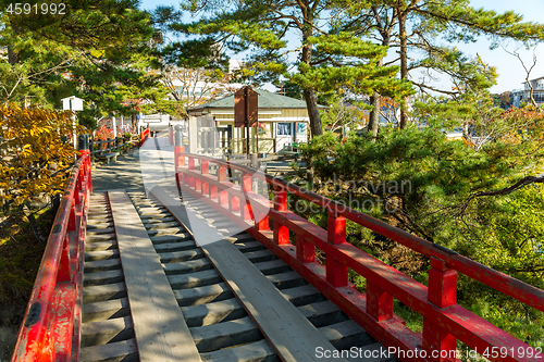 Image of Japanese red bridge in Matsushima