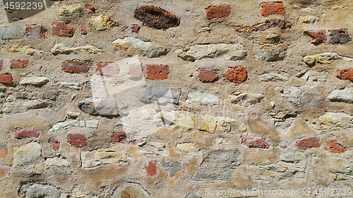 Image of Very ancient wall with stones and bricks