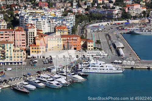 Image of City of Nice in France, view above Port of Nice on French Rivier