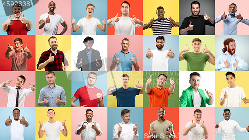 Image of Portrait of multiethnic group on multicolored background