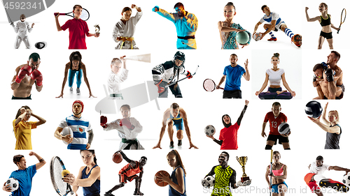 Image of Portrait of multiethnic group of sportsman on white background