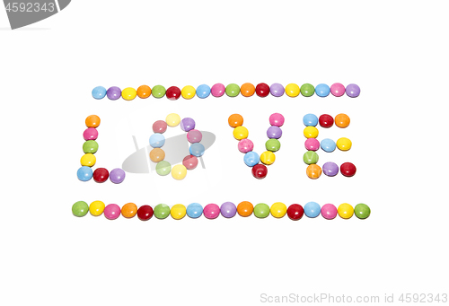 Image of Word ''Love'' made from multicolored sweets candy