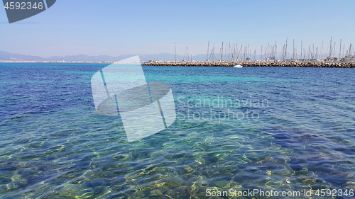 Image of Beautiful sea views with transparent turquoise water, yachts and