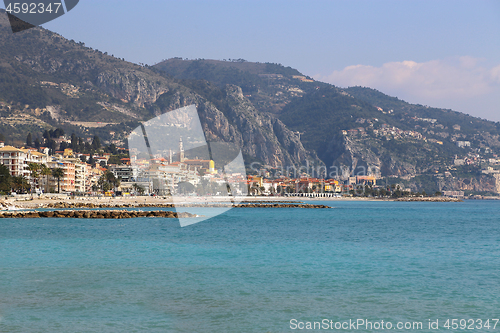 Image of Beautiful sea view of Menton on French Riviera