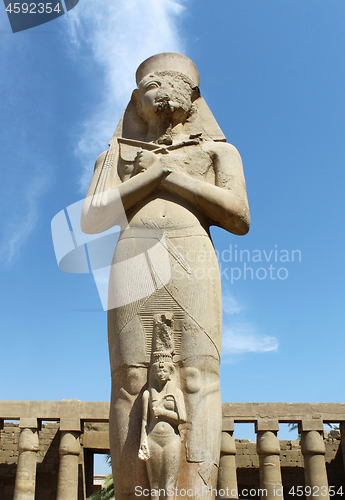 Image of Carved statue of pharaoh Ramses II situated at Karnak Temple