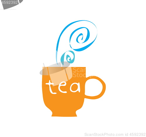 Image of Illustration of abstract orange cup with hot tea