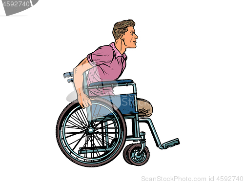 Image of legless man disabled veteran in a wheelchair