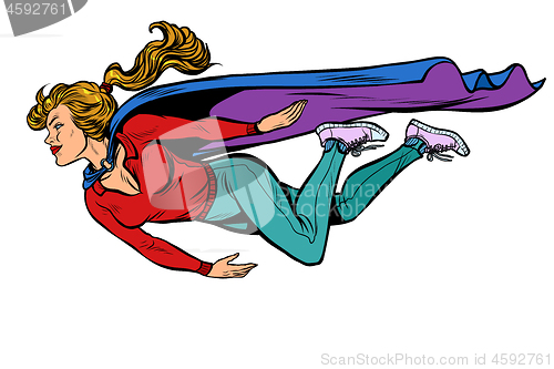 Image of woman superhero flies. female power