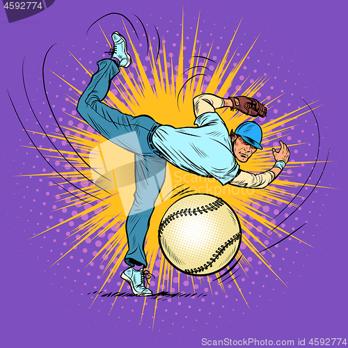 Image of Baseball player serves ball