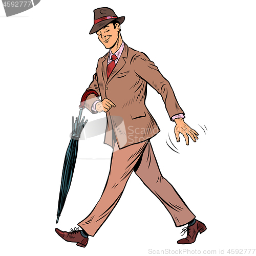 Image of Elegant retro gentleman with an umbrella