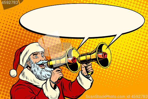 Image of Santa Claus with a megaphone. Christmas sale