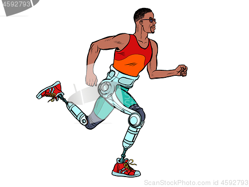 Image of disabled african man running with legs prostheses