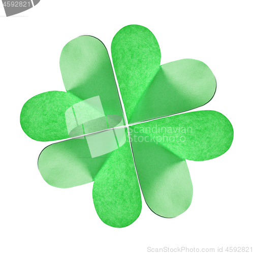 Image of Handmade paper green clover\'s leaf with four petals.