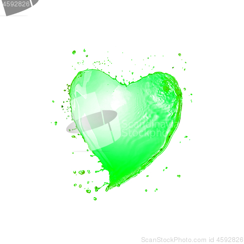 Image of Petal of green shamrock as a drink\'s splash with drops.