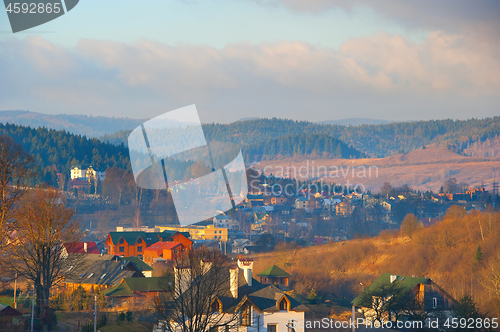 Image of Carpathians mountains village autumn landscape